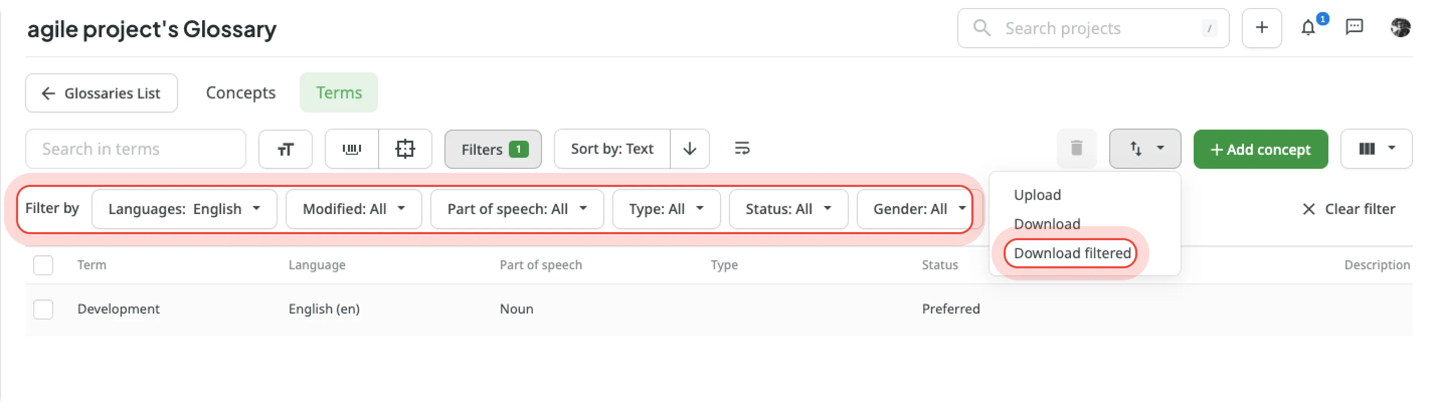 Download Filtered Term