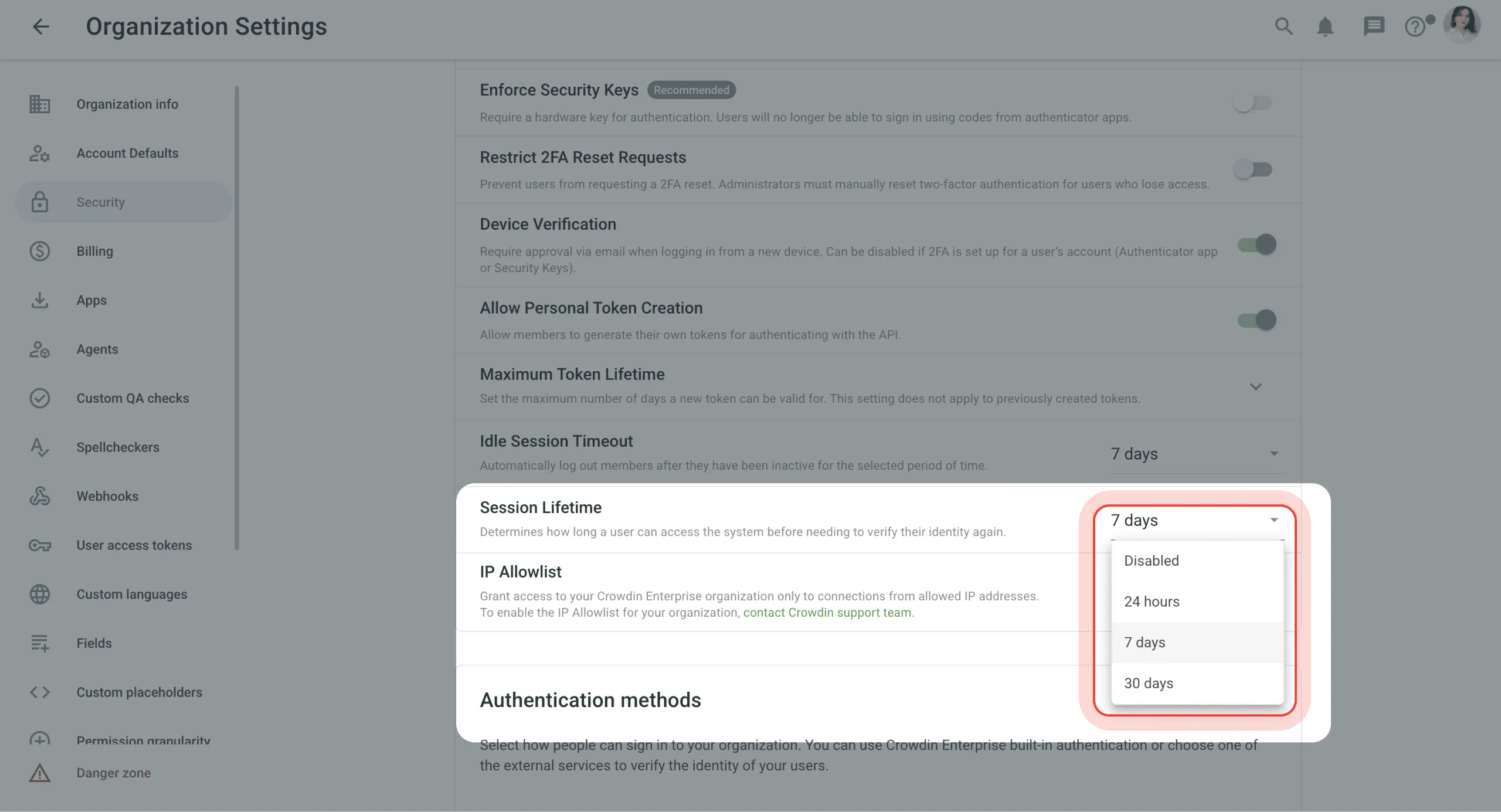 crowdin session lifetime